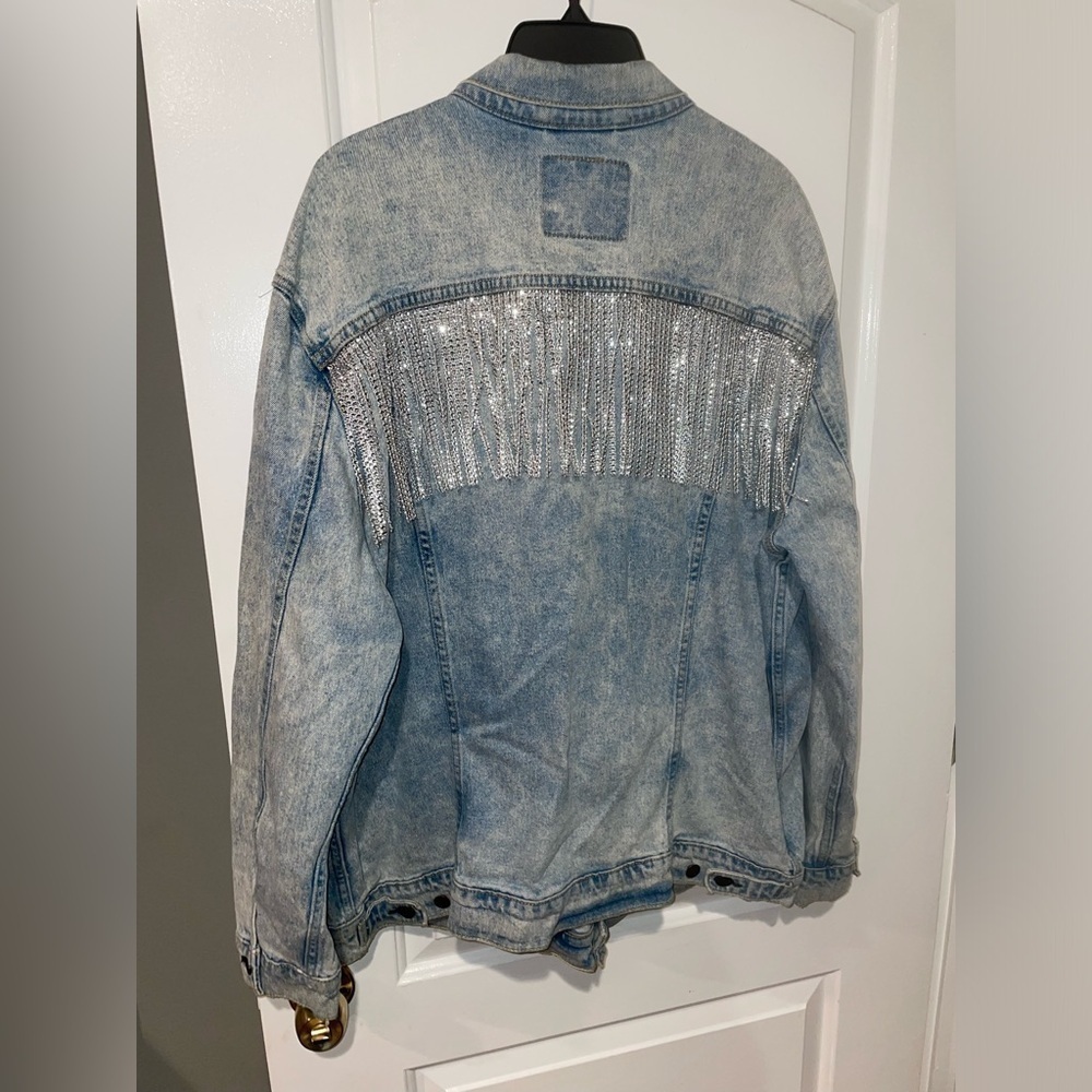 LEVIS Western rhinestone fringe trucker denim jean jacket 🪩 3XL Festival - Picture 9 of 14